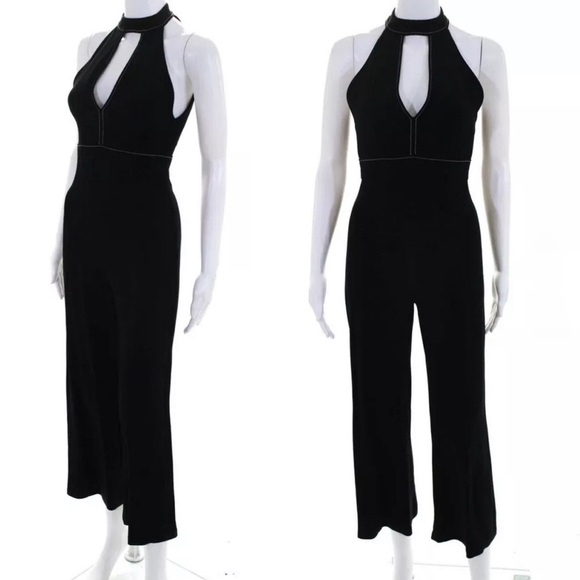 Alexis Jumpsuit Dawn Black Contrast Keyhole Trim Halter Jumpsuit Small - Picture 12 of 12